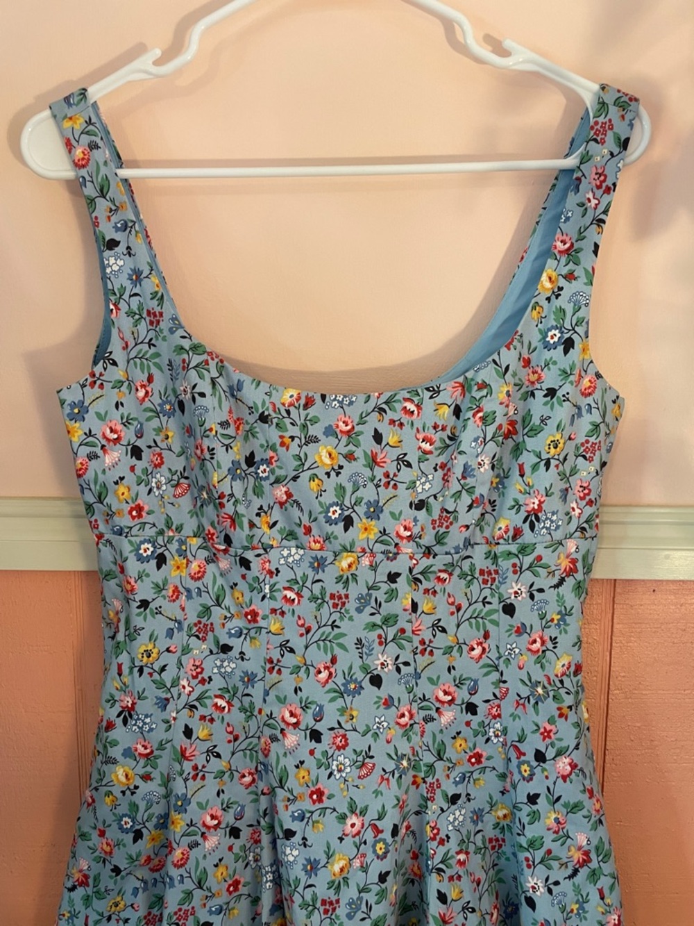 Betsey Johnson Retro Vintage Style Blue Floral Midi Dress, Size 8 - Picture 2 of 11
